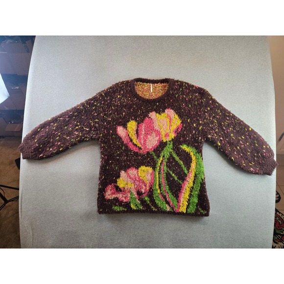 Free People‎ Color Me Cozy Sweater Womens M Confetti Floral Oversized Slouchy - Picture 4 of 11